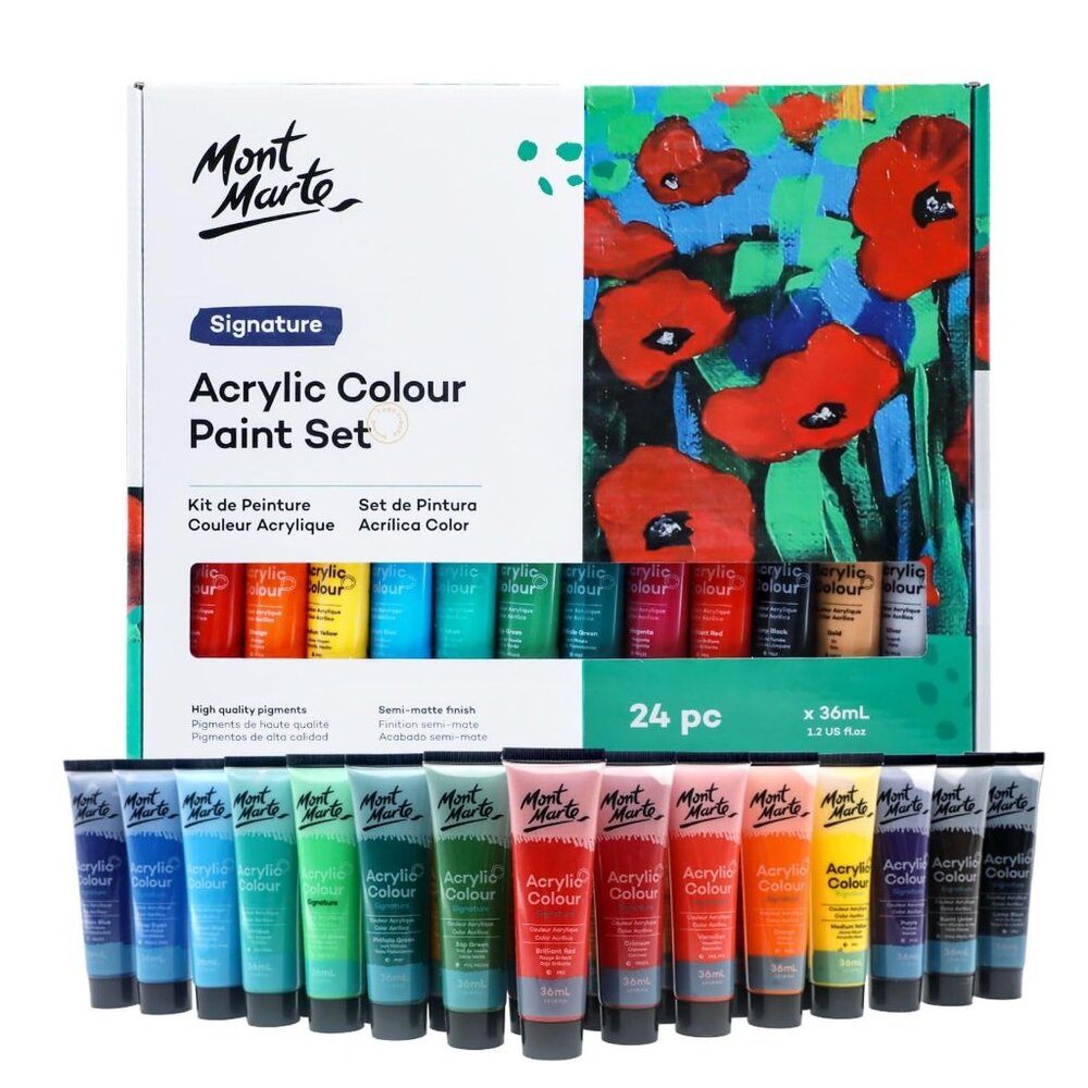 New Mont Marte Acrylic Paint Paints Set 24 Colors 36ml Tubes Art Supplies Craft